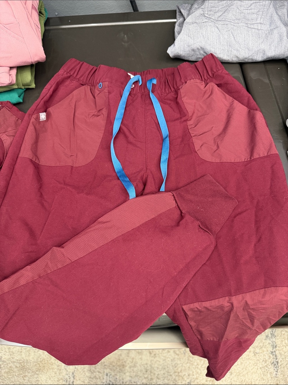 Figs Disney Maroon Track Pants with Blue Drawstring